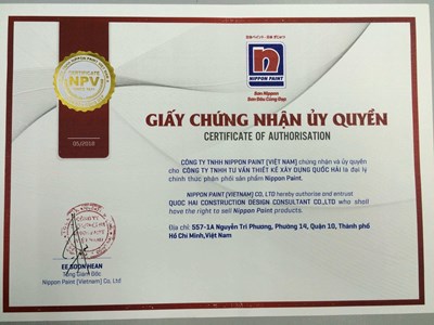 GIẤY CHỨNG NHẬN ỦY QUYỀN PHÂN PHỐI SƠN NIPPON.